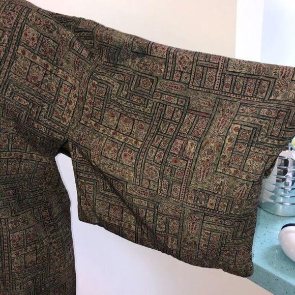 Michiyuki Kimono Womens Vintage Green Lined Cloud Embossed Pattern Hidden Pocket - Picture 5 of 15